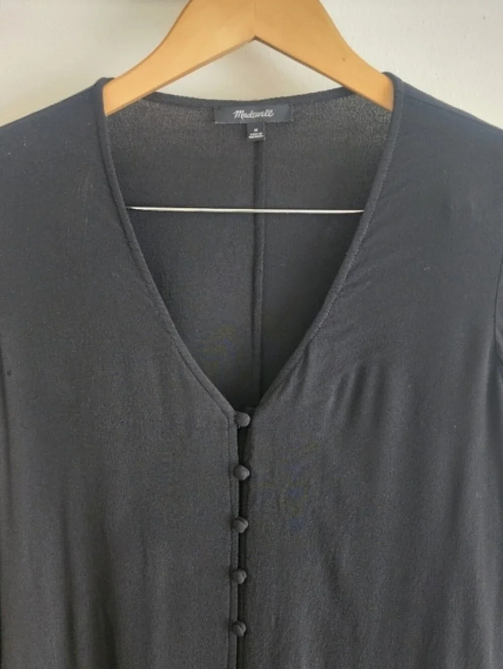 Madewell Heather Long Sleeve Button Front Dress Mens Black V-Neck Mini Size M - Picture 4 of 11